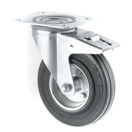 Produktfoto 1 von Tente Gebremst, schwenkbar Rolle, Rad ø 125 mm, 100 kg, Ges H. 155 mm, Rad B. 24 mm, Vollgummi