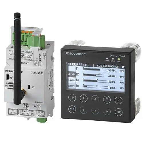 Produktfoto 1 von Socomec DIRIS D-30 Energiemessgerät LCD 92 mm x 92 mm Arbeitsplatz Monitor / 3-phasig 2 Ausg. 2 Eing.