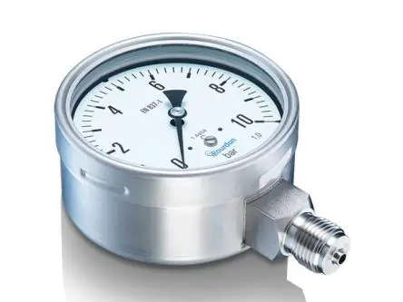Produktfoto 1 von Bourdon Unterseite MEX5 Manometer 100 mm 0 bar → 1 bar ±2.5 % Edelstahl Gehäuse G 1/2