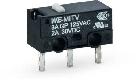 Produktfoto 1 von Wurth Elektronik Mikroschalter Lot, 1-poliger Wechsler, 125 V ac, 3A 150g -40 °C - 85 °C