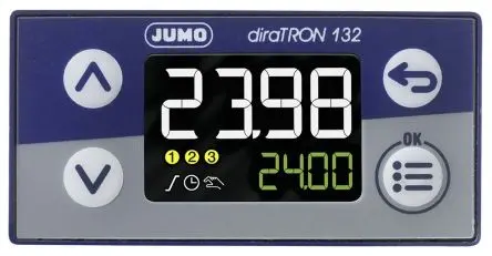 Jumo diraTRON PID Temperaturregler Frontplattenmontage 2, 2 x 1 Relais Ausgang/ Analog Eingang 240V ac PID-Controller