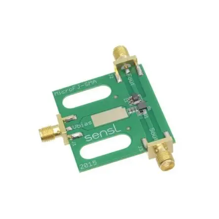Produktfoto 1 von onsemi MicroFJ-30035-TSV auf einer Leiterplatte mit drei SMA-Steckern montiert, Evaluierungsplatine Entwicklungstool