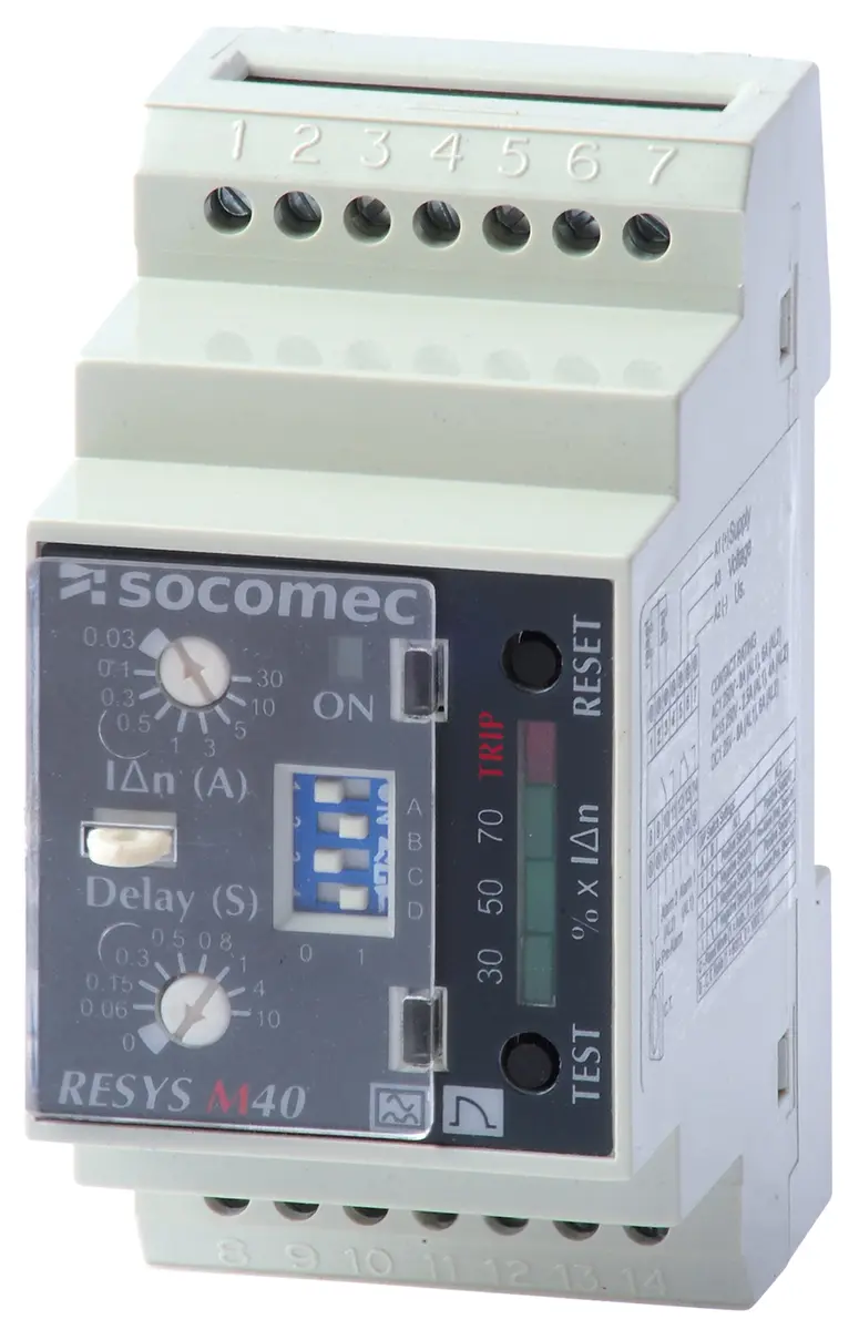 Produktfoto 1 von Socomec Erdschlussrelais 47 → 63Hz, 0.03 mA 2 Ausgang 0 → 10s Remote