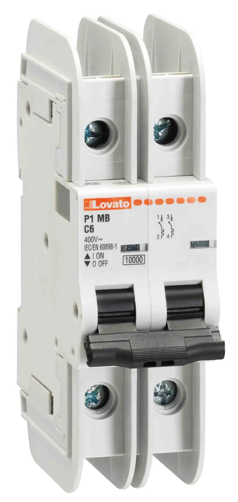 Produktfoto 1 von Lovato P1MB Miniaturüberlastschalter Typ C, Pol 2-polig 4 A 400 V ac, Abschaltvermögen 10 kA 125 V dc