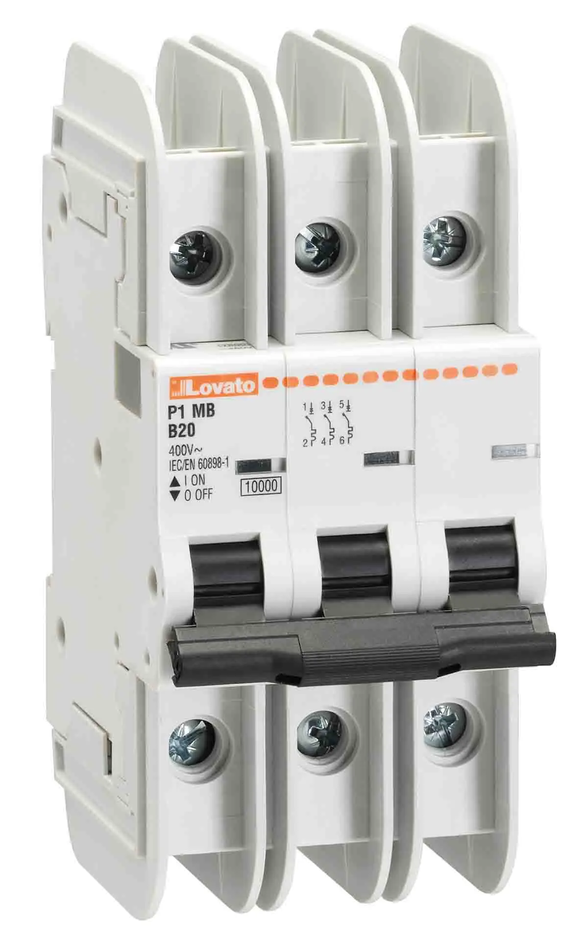 Produktfoto 1 von Lovato P1MB Miniaturüberlastschalter Typ C, Pol 3-polig 6 A 400 V ac, Abschaltvermögen 10 kA 125 V dc