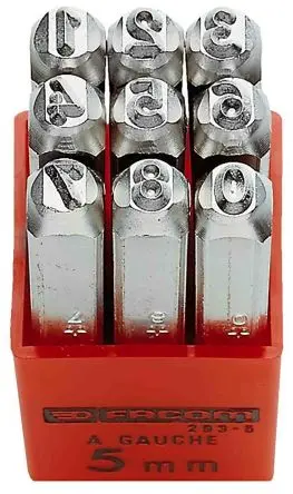 Produktfoto 1 von Facom 5 mm x 10 mm Schlagstempel Satz 9-teilig, Länge 75 mm