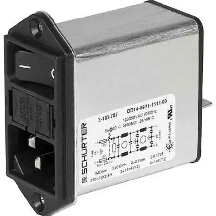 Produktfoto 1 von Schurter 2A C14 IEC-Steckverbinder mit 2-Pol Schalter 5 x 20 mm Sicherung, 250V ac, Schraubanschlussklemme