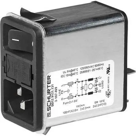Schurter 4A C14 IEC-Steckverbinder mit 2-Pol Schalter 5 x 20 mm Sicherung, 250V ac, Einrastmontage Schnellverbindung