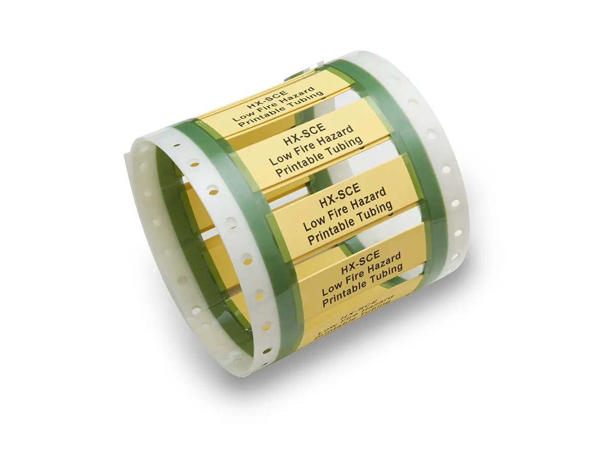 Produktfoto 1 von TE Connectivity Wärmeschrumpf-Etiketten B. 50 mm für TE-Drucker 1000 Per Pack auf Gelb 50 mm Weiß Polyolefin vernetzt