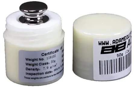 Produktfoto 1 von Adam Equipment Co Ltd Prüfgewicht 50g für Waagen, 50 g, Klasse F1, Edelstahl