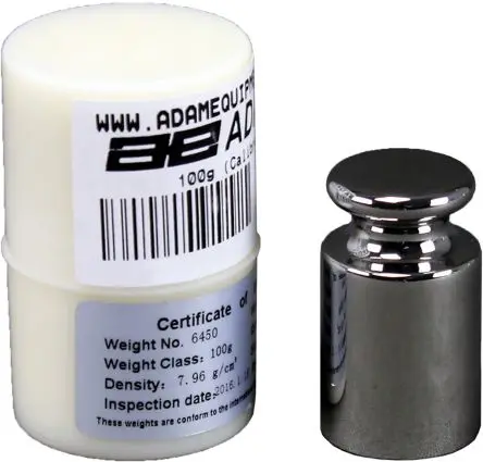 Produktfoto 1 von Adam Equipment Co Ltd Prüfgewicht 100g für Waagen, 100 g, Klasse F1, Edelstahl