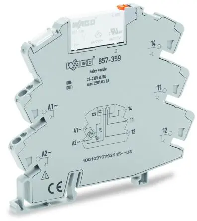 Produktfoto 1 von WAGO 857 Interface Relais 230V ac/dc, 1-poliger Umschalter DIN-Hutschiene 20mA