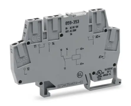 Produktfoto 1 von WAGO 859 Interface Relais 24V ac/dc, 1-poliger Umschalter DIN-Hutschiene 8mA