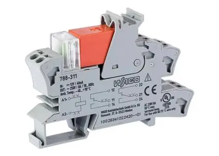 Produktfoto 1 von WAGO 788 Interface Relais 12V dc, 2-poliger Umschalter DIN-Hutschiene 36mA