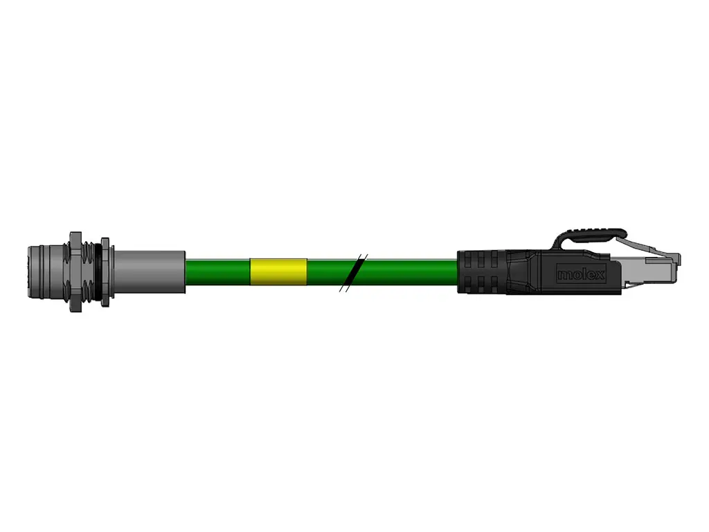 Produktfoto 1 von Molex Cat5e Ethernet-Kabel, 2 m, Grün Abgeschirmt Buchse, A M12 Stecker, B RJ45, Thermoplastisches Polyurethan