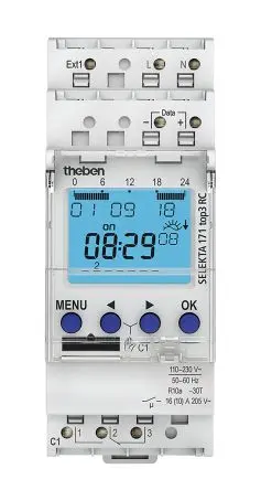 Produktfoto 1 von Theben Digital SELEKTA 171 Top3 DIN-Schienen-Zeitschaltuhr 230V ac, Wöchentlich, 1-Kanal, DuoFix Feder, 84