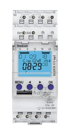 Produktfoto 1 von Theben Digital SELEKTA 172 Top3 DIN-Schienen-Zeitschaltuhr 230V ac, Wöchentlich, 1-Kanal, DuoFix Feder, 84