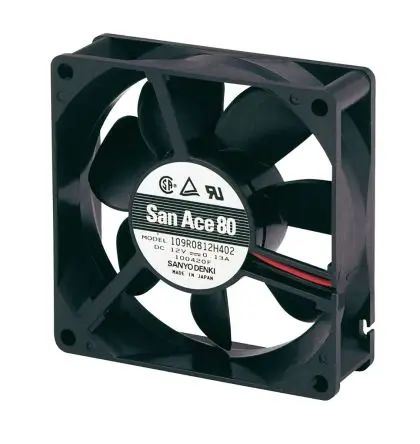 Sanyo Denki 109R DC-Axiallüfter, Kugellager, 24 V dc / 2.4W, 80 x 80 x 25mm, 72m³/h