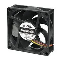Produktfoto 1 von Sanyo Denki 9GA DC-Axiallüfter, Kugellager, 24 V dc / 6.72W, 80 x 80 x 25mm, 124m³/h