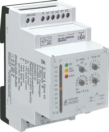 Produktfoto 1 von Dold RN5883 Überwachungsrelais 2-phasig, 2-poliger Umschalter Verbleibend 10mA - 3A, DIN-Hutschiene, 230 V ac, 230V ac,