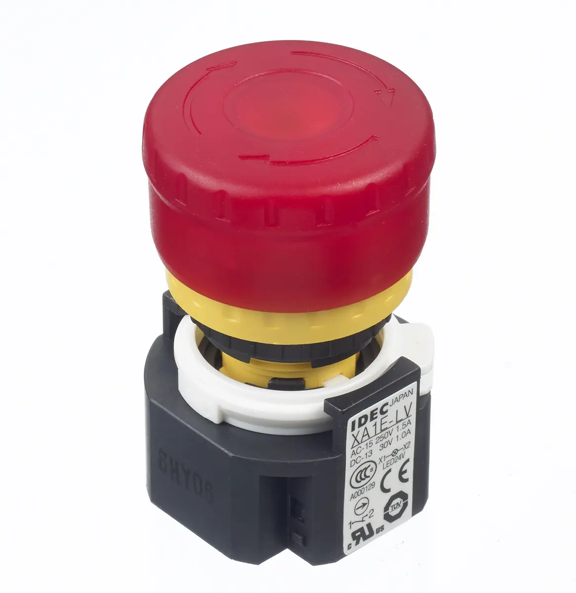 Produktfoto 1 von Idec XA Not-Aus-Drucktaster, Panel, Ø 16 mm, 1 Schließer, 3 Öffner, Rot Beleuchtet IP65, x 30.4 mm, Drehfreigabe