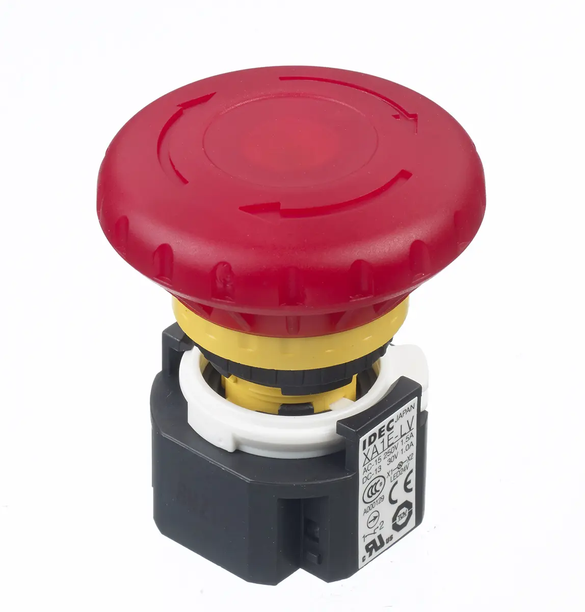Produktfoto 1 von Idec XA Not-Aus-Drucktaster, Panel, Ø 16 mm, 2 Öffner, Rot Beleuchtet IP65, Drehfreigabe