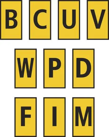 Produktfoto 1 von HellermannTyton WIC0 Kabelmarkierung Schnappbefestigung, Beschriftung: C, W, F, I, M, P, V, B, U, D, Schwarz Gelb, Ø 0.8