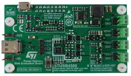 Produktfoto 1 von STMicroelectronics Evaluierungsboard für den STUSB4500 USB Power Delivery Controller Entwicklungstool Kommunikation und