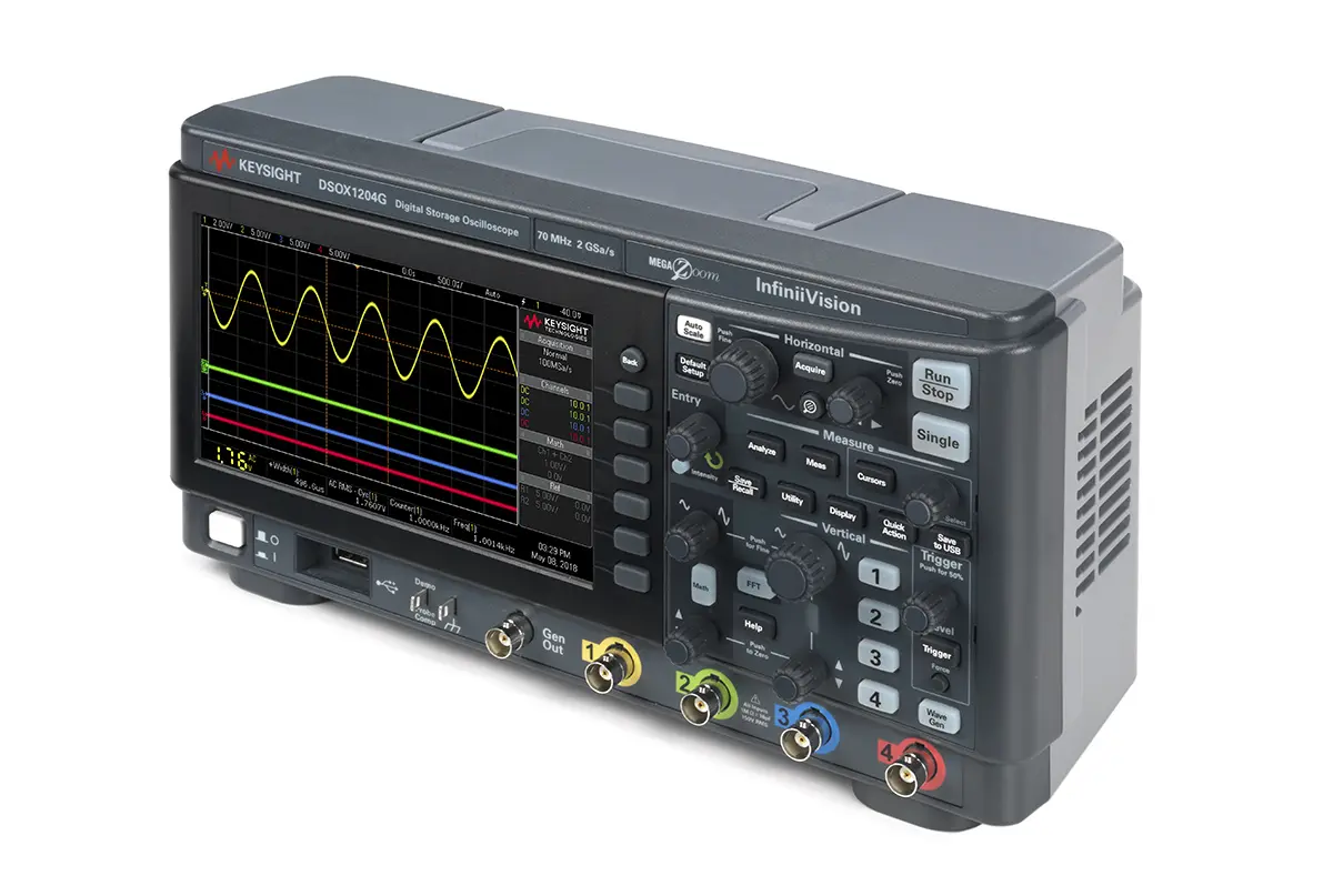 Produktfoto 1 von Keysight InfiniiVision 1000 X DSOX1204G Speicher Tisch Oszilloskop 4-Kanal Analog 70MHz CAN, IIC, LIN, RS232, SPI, UART