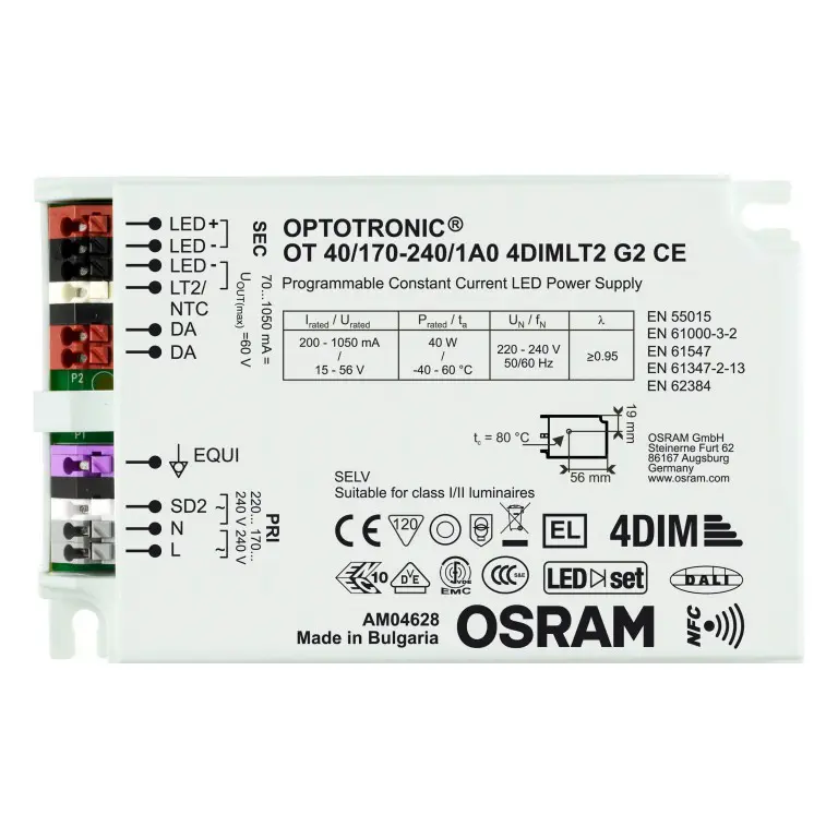 Produktfoto 1 von Osram LED-Treiber, 40 W 220 → 240 V, 220 → 277 V LED-Treiber 200 mA, Ausgang 15/56 V 4DIM
