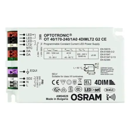 Produktfoto 1 von Osram LED-Treiber, 40 W 220V, 240 V, 277 V LED-Treiber 200mA, Ausgang 15V, 56 V 4DIM