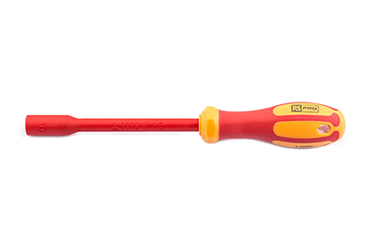 Produktfoto 1 von RS PRO VDE 1000V zugelassen 13 mm Sechskant Steckschlüssel-Handgriff, Länge 245 mm / Klinge 125 mm