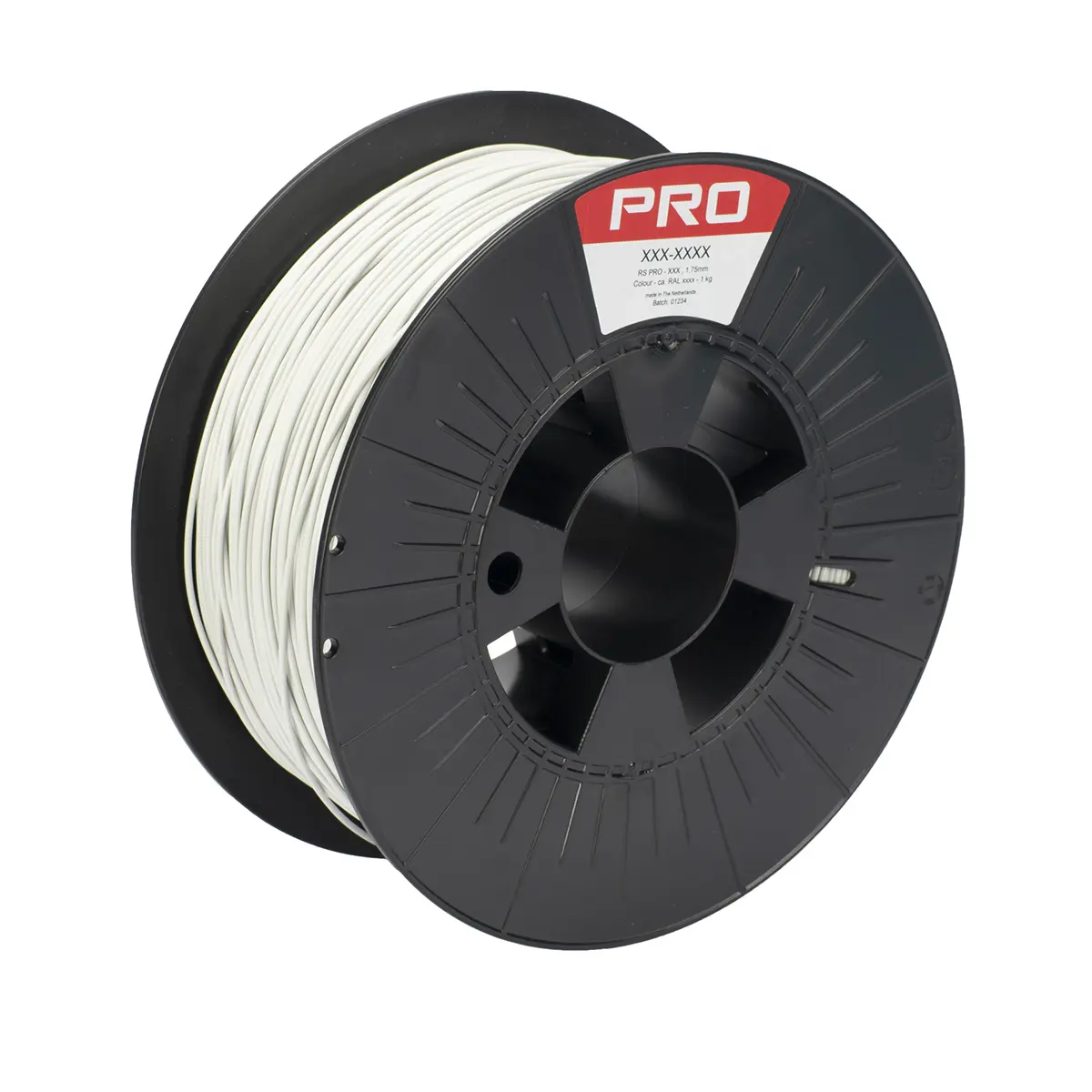 Produktfoto 1 von RS PRO Polymilchsäure 3D-Drucker Filament zur Verwendung mit Gängige Desktop-3D-Drucker, Hellgrau, 1.75 mm, Fused
