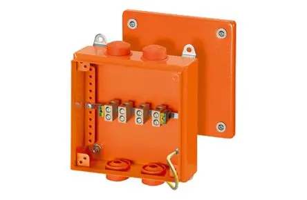 Produktfoto 1 von HENSEL FK 9255 Pulverbeschichtetes Stahlblech Abzweigdose Schwarz RAL 2003, Orange IP66 5, Ø 11.30 mm Breite 150mm Höhe