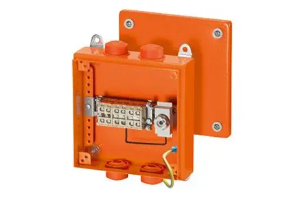 Produktfoto 1 von HENSEL FK 9259 Pulverbeschichtetes Stahlblech Abzweigdose Orange, Schwarz RAL 2003 IP66 5 Breite 150mm Höhe 200 mm Länge