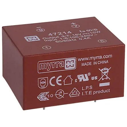 Myrra Printtrafo, Trafo 240 V ac, 340 V dc / 18 V 5 Ausg. 10 W 48 mm x 40mm x 26 mm 80.2 g Leiterplattenmontage