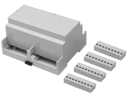 Produktfoto 1 von RS PRO Elektronikgehäuse, Geh.Mat. Polycarbonat 58 mm, Gehäusesockel 106.2 mm, Hellgrau, Verlängerte Wände Seiten 90mm,