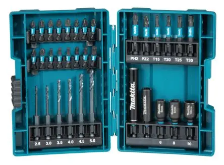 Produktfoto 1 von Makita Phillips, Pozidriv, Innensechsrund Sechskant Bohrer- und Schraubendreher-Bit-Set, S2 Stahl 1/4 in 1/4 in, Länge