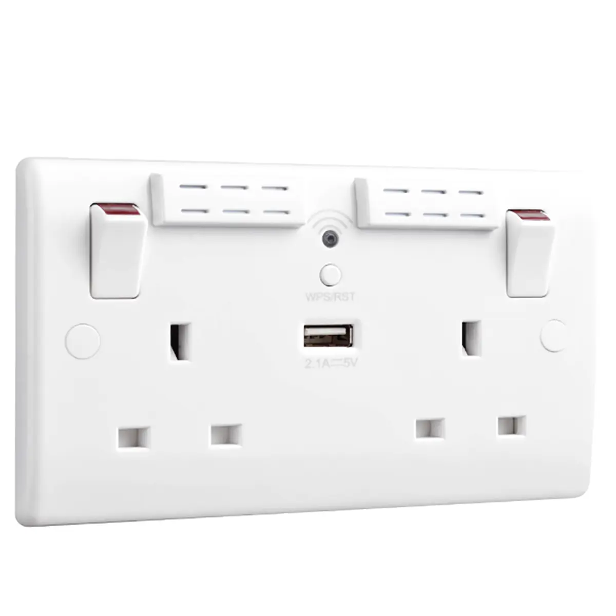 Produktfoto 1 von Sync Energy Steckdose Geschaltet Typ G – Britisch, USB 2-fach Weiß vergossen Weiß / 13 A