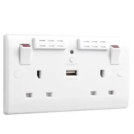 BG Electrical Steckdose Geschaltet Typ G – Britisch, USB 2-fach Weiß vergossen Weiß / 13A