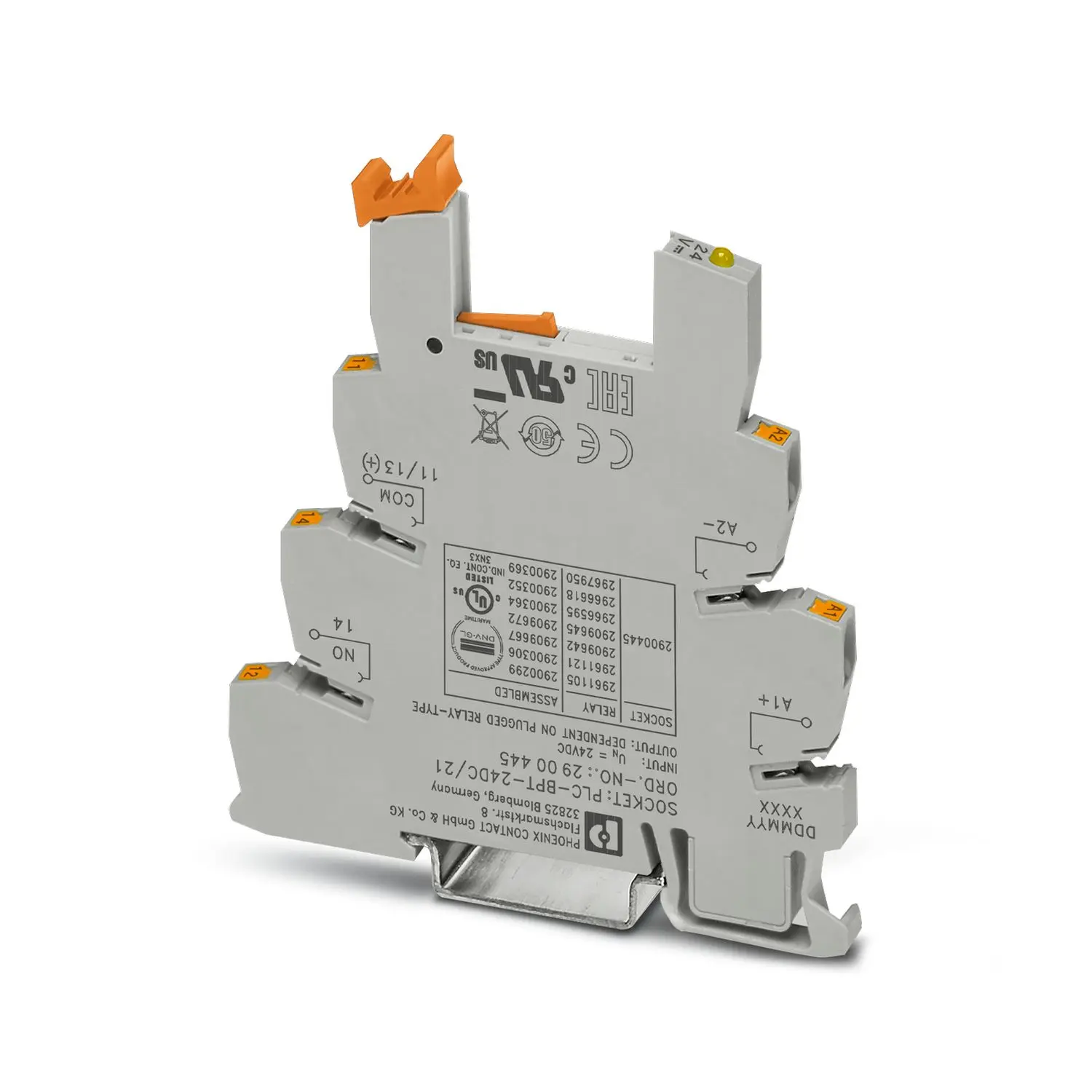 Produktfoto 1 von Phoenix Contact Relaissockel PLC-BPT- 24DC/21, 1 -Kontakt , DIN-Schienen, 24V