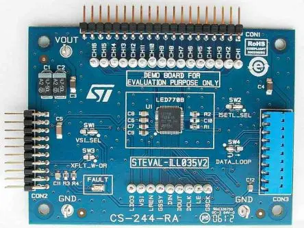 Produktfoto 1 von STMicroelectronics LED-Treiber LED-Treiberevaluierungskit Evaluierungsplatine zum Einsatz mit LED-Treiber, STEVAL,
