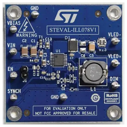 Produktfoto 1 von STMicroelectronics LED-Treiberevaluierungskit Evaluierungsplatine zum Einsatz mit Keramische Ausgangskondensatoren,