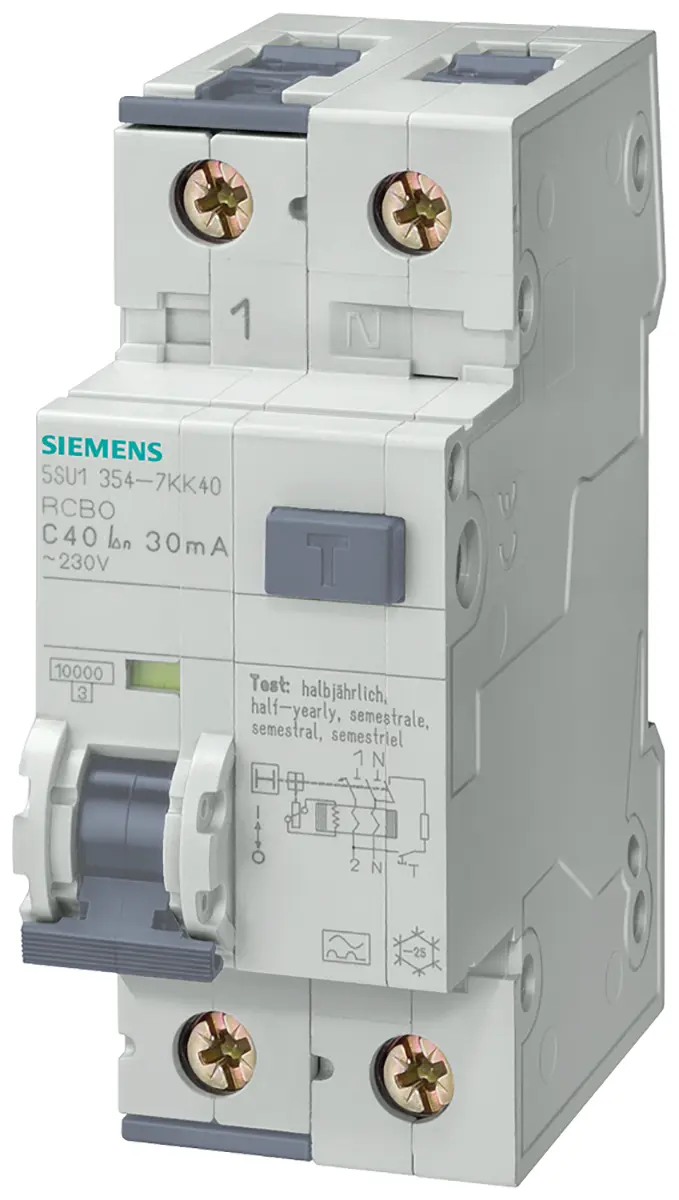 Siemens SENTRON 5SU1 FI/LS-Schalter (RCBO) 6 A, 2-polig Typ AC, Empfindlichkeit 30 mA