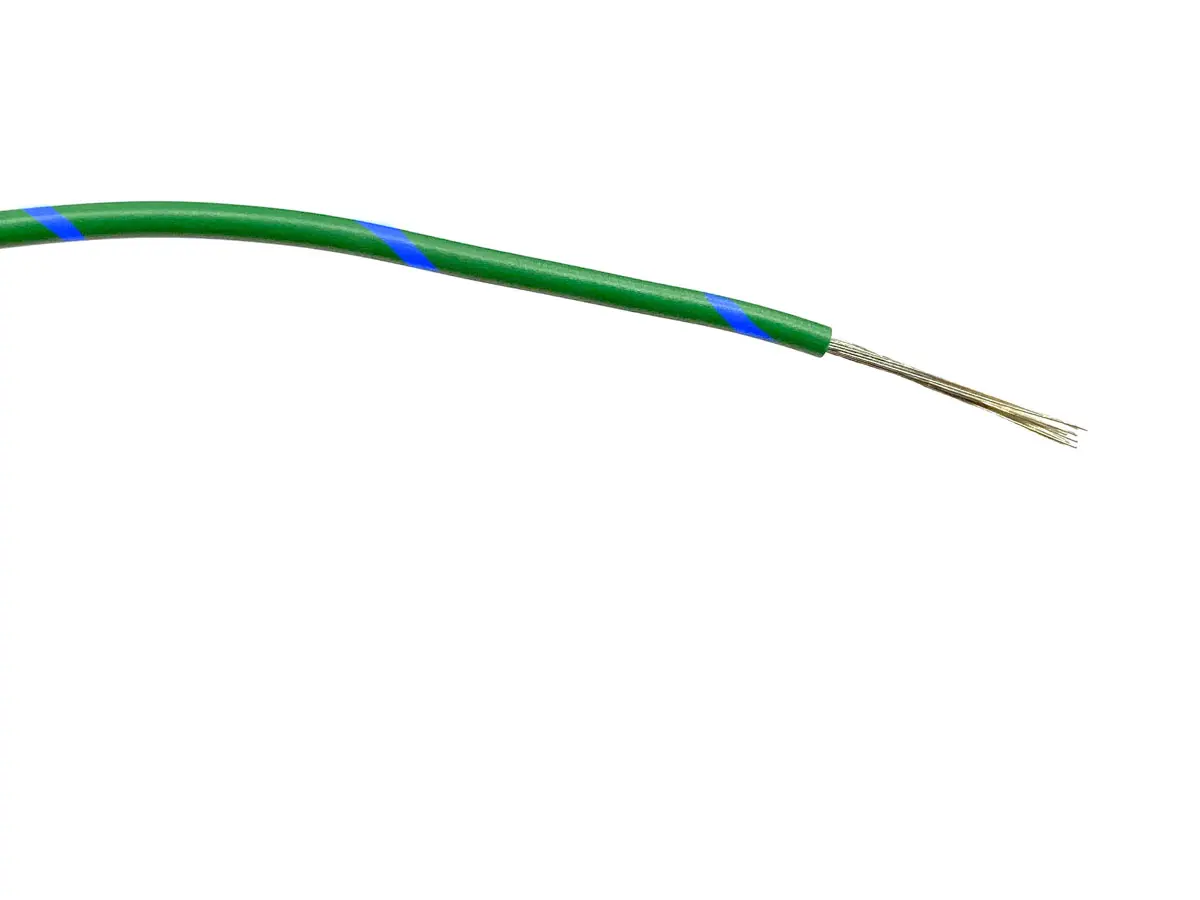 Produktfoto 1 von RS PRO Einzeladerleitung 0.5mm² 100m Blau/Grün PVC isoliert Ø 1.55mm 16/0,2 mm Litzen