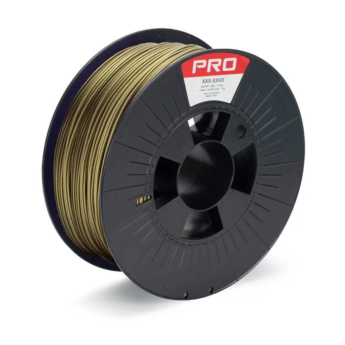 Produktfoto 1 von RS PRO Polymilchsäure 3D-Drucker Filament zur Verwendung mit Gängige Desktop-3D-Drucker, Gold, 1.75 mm, Fused Deposition