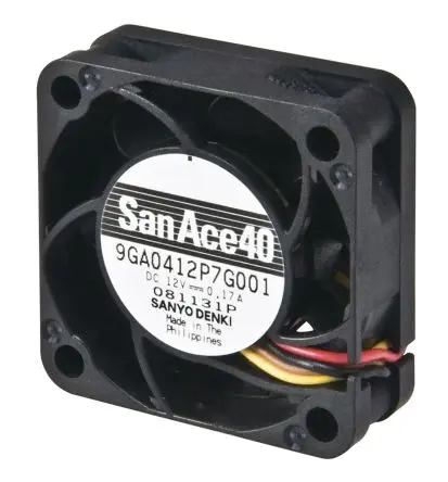 Produktfoto 1 von Sanyo Denki 9GA Axiallüfter, Kugel, 12V dc / 2.04 W 170 mA, 6300 U/min, 21.6 m³/h IP68 40 mm 40mm 15.2 mm