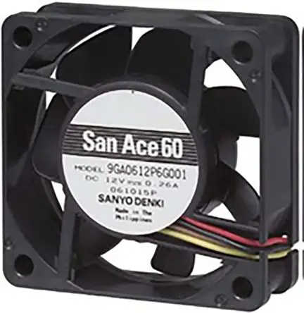 Produktfoto 1 von Sanyo Denki 9GA Axiallüfter, Kugel, 24V dc / 960 mW 40 mA, 6300 U/min, 31.3 m³/h IP68 60 mm 60mm 20 mm