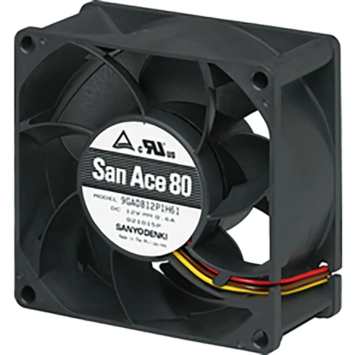 Produktfoto 1 von Sanyo Denki 9GA DC-Axiallüfter, Kugellager, 24 V dc / 11.28W, 80 x 80 x 38mm, 156m³/h