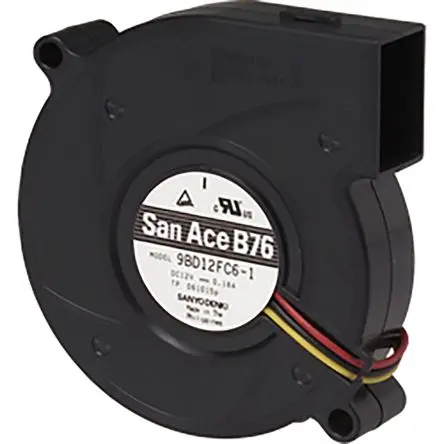 Produktfoto 1 von Sanyo Denki San Ace B76 Zentrifugallüfter, Lüfter, 12V dc, DC 76 mm, 43 dBA 76mm, 4500 U/min 20 mm